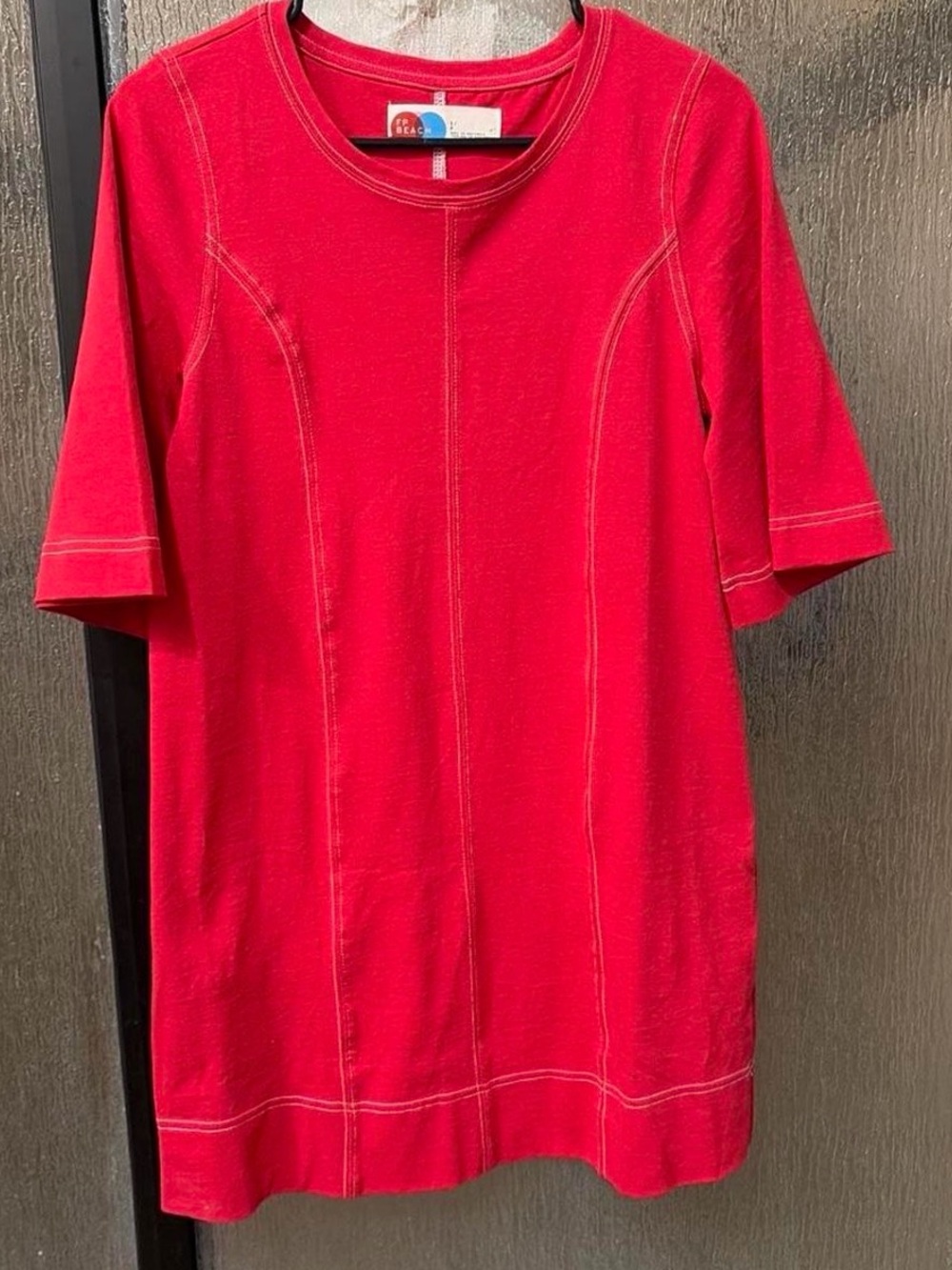 Free People Bright Red Midi Shift Dress with Contrast Stitching